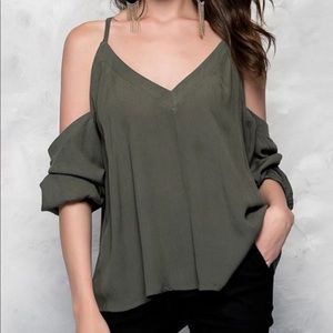 Olive open shoulder shirt
